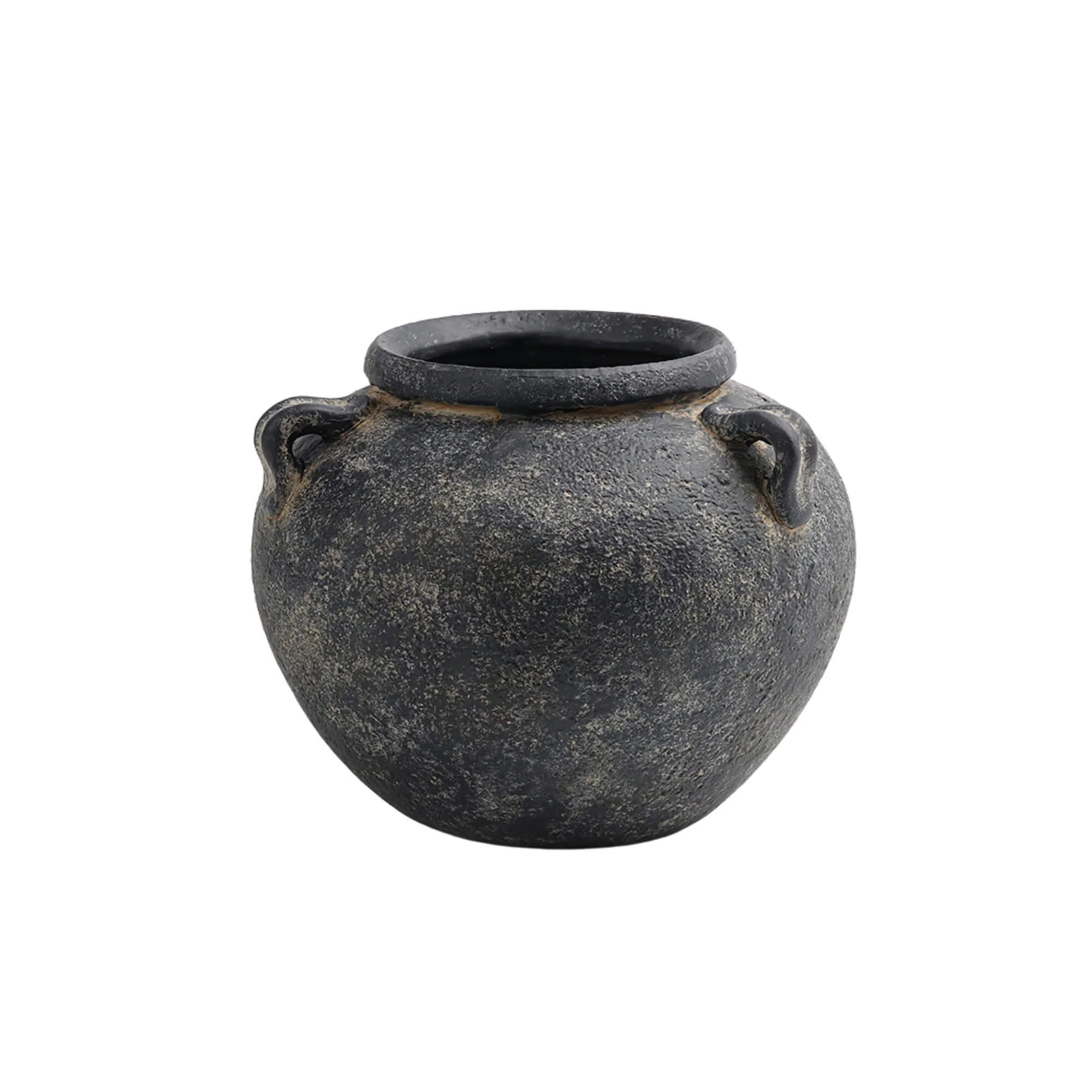 Flexible Black Low Round Terracotta Vase With Handles Fast