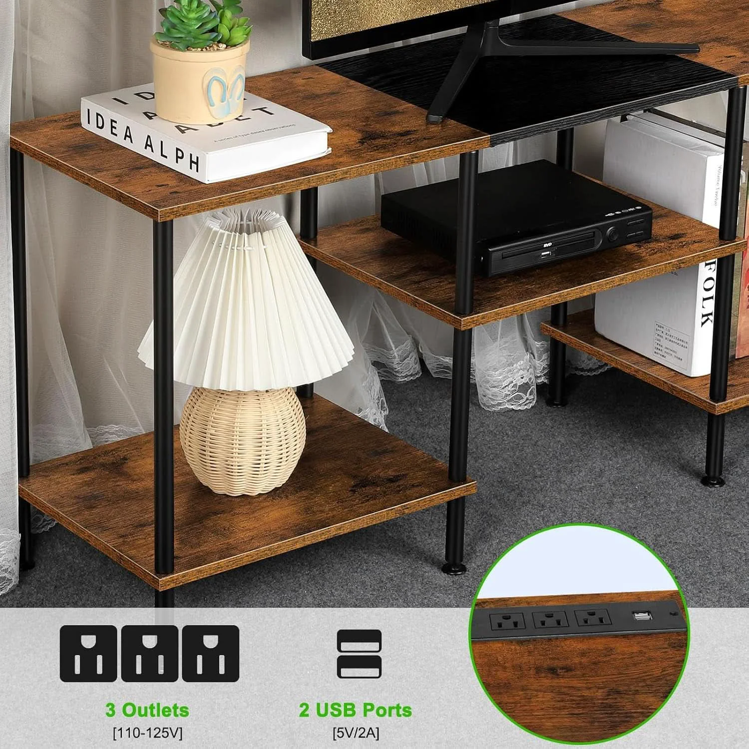 Trusted TV Stand 50 Inch Entertainment Center Console Power Outlet Premium Material