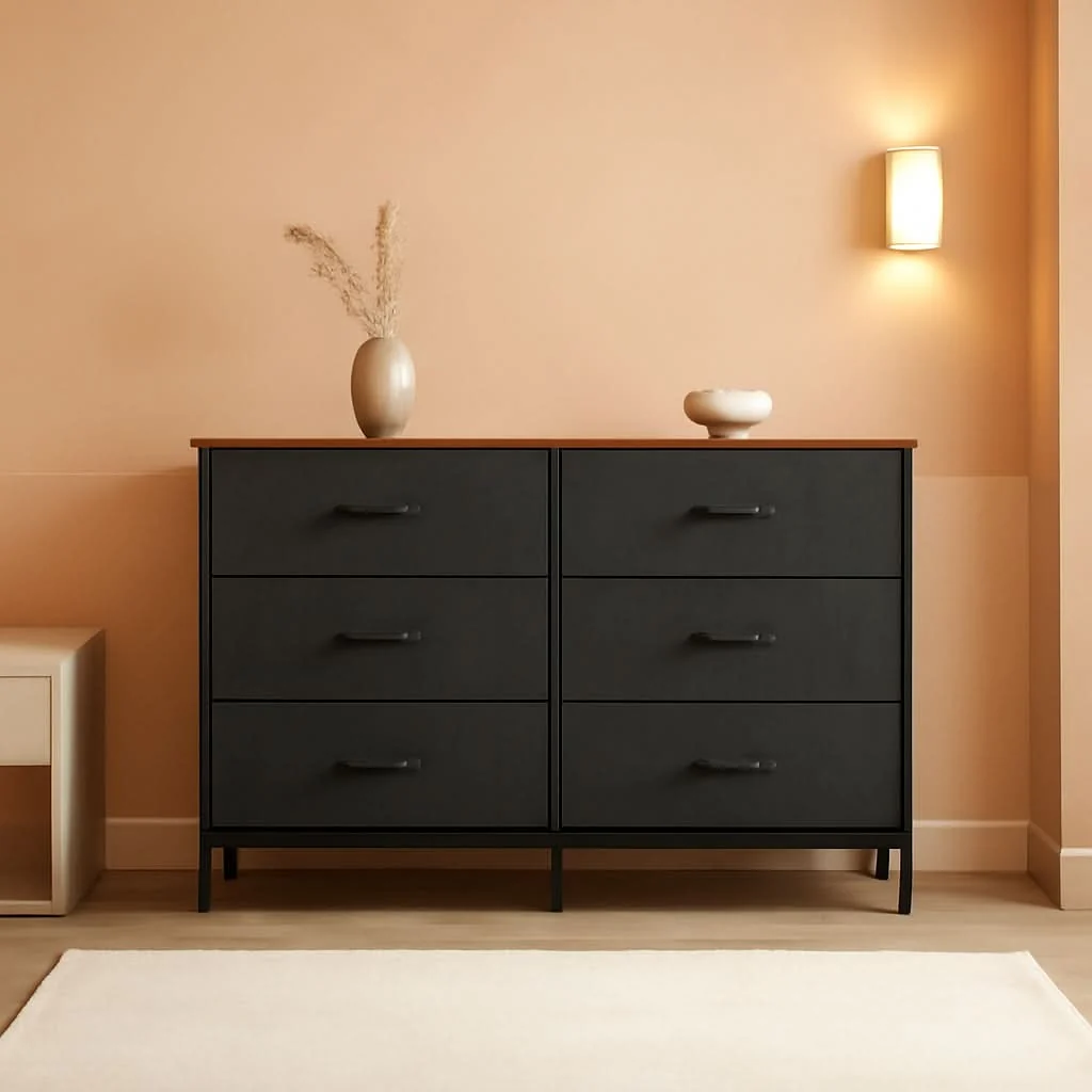 Functional Black Rustic Dresser With TV Stand And Six Drawers Minimalist