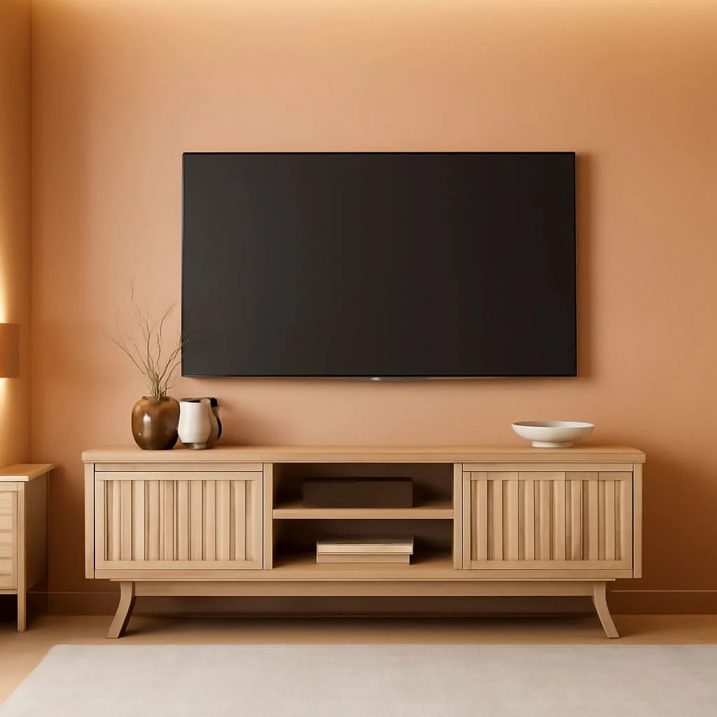Authentic Light Oak 70-Inch TV Stand with Storage Cabinets Smooth