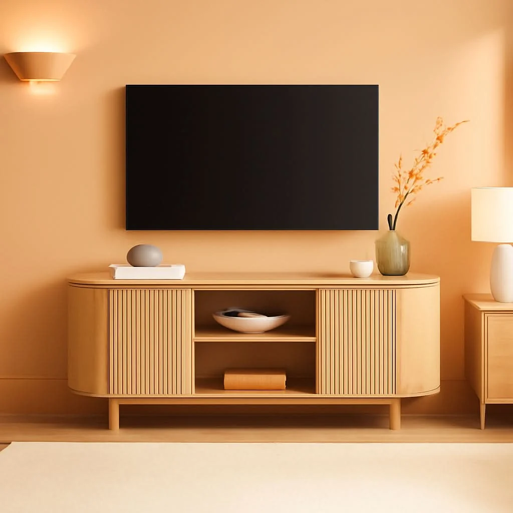 Sophisticated Sixty FiveInch Curved Premium Coastal Oak Finish TV Stand High-Performance