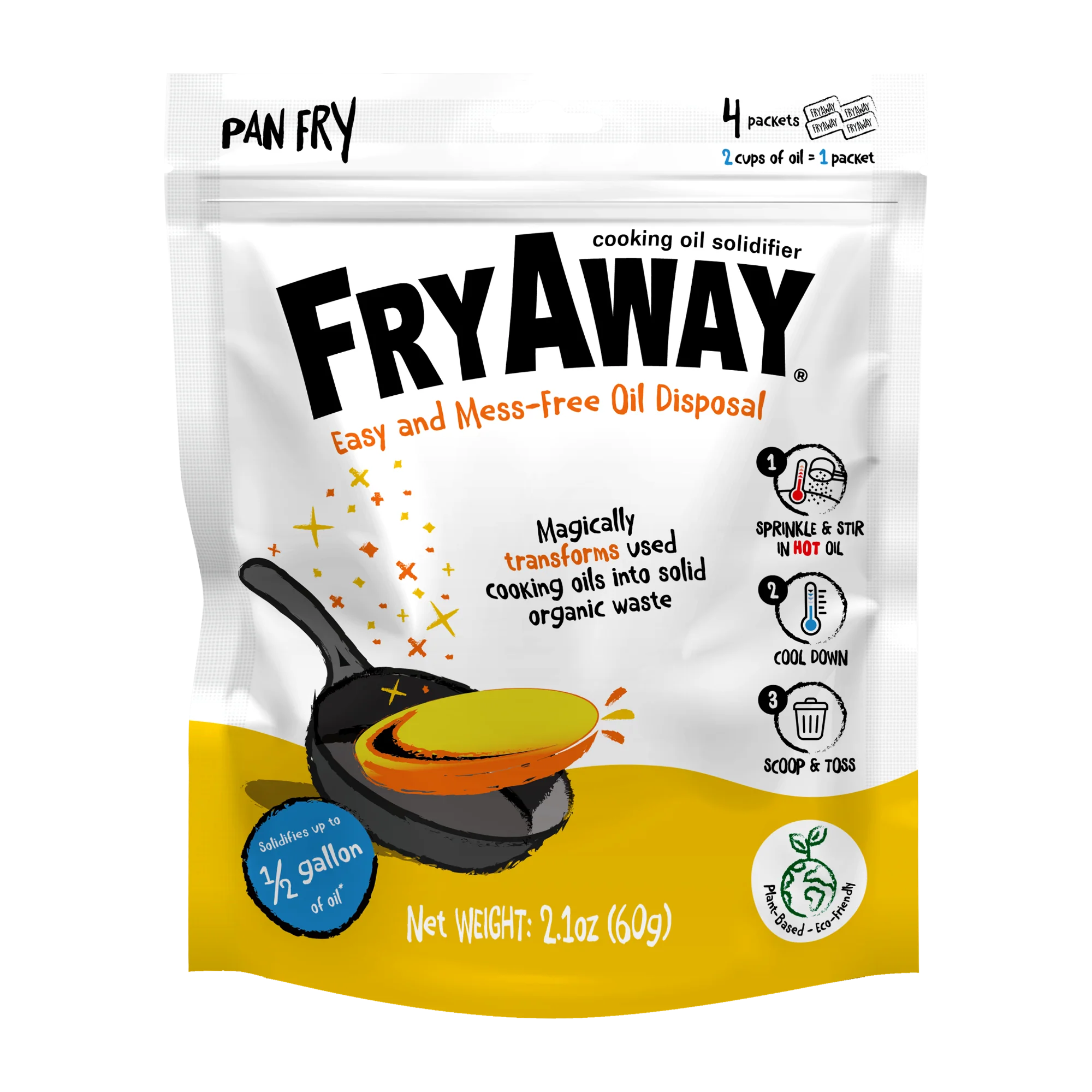 Innovative FryAway Pan Fry Used Cooking Oil Solidifier Powder Durable