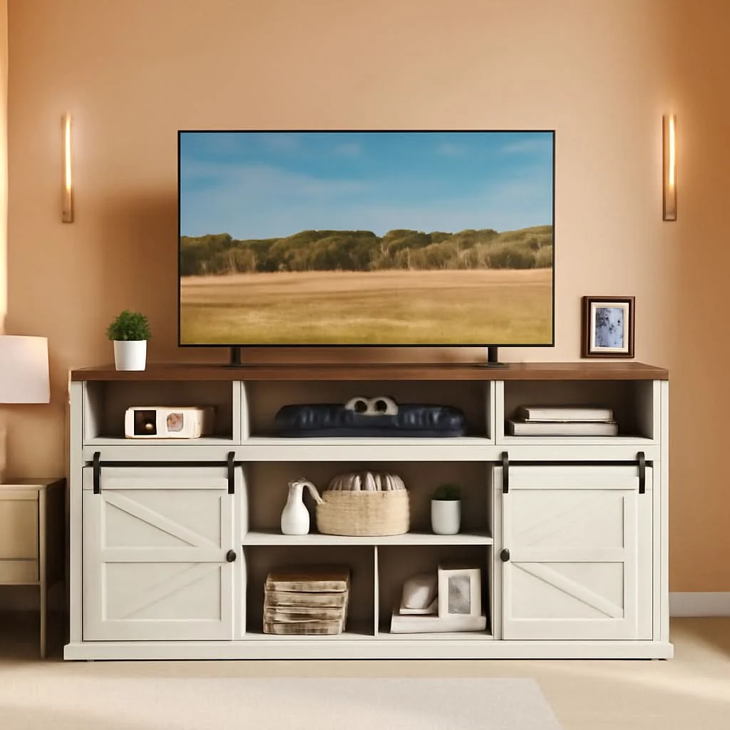 Original Design Rustic White Honey Brown Seventy Five Inches TV Stand Artisan