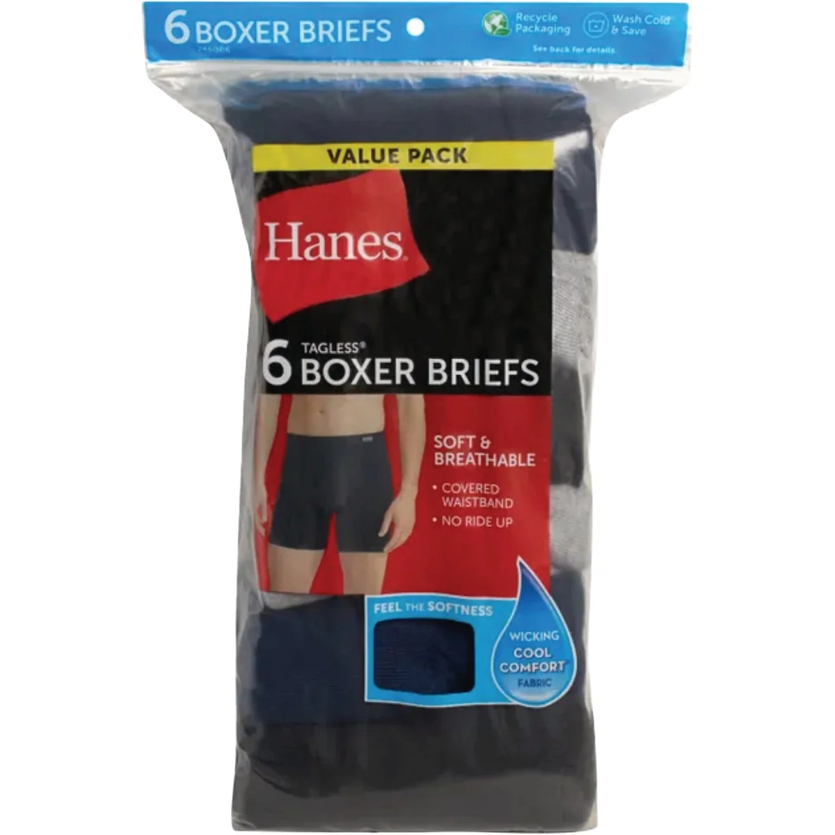 Expertly Made Hanes Men's M Black Gray Blue Boxer Briefs 6-Pack Original Design