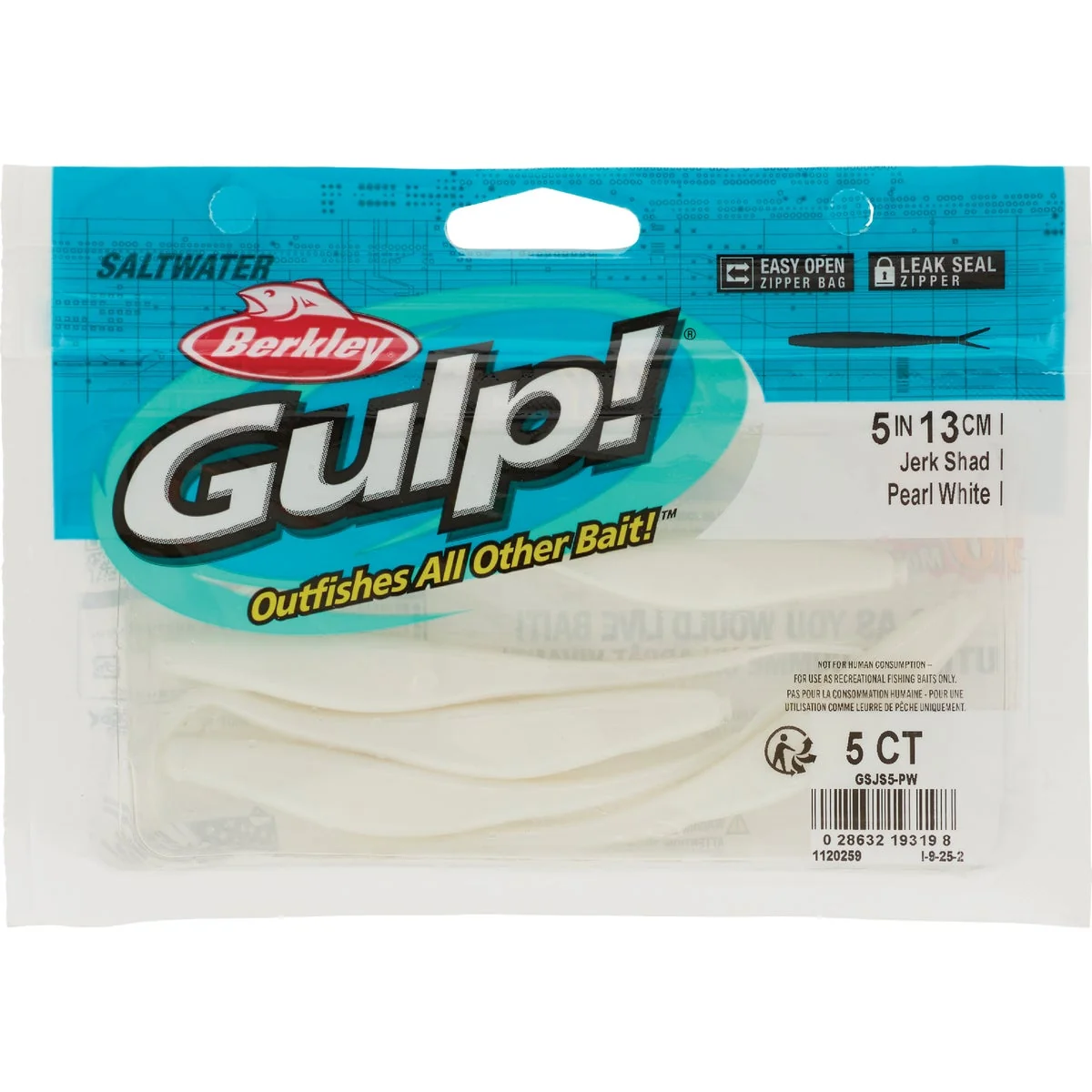 Effective Berkley Gulp Pearl White Saltwater Jerk Shad Fishing Lure Natural