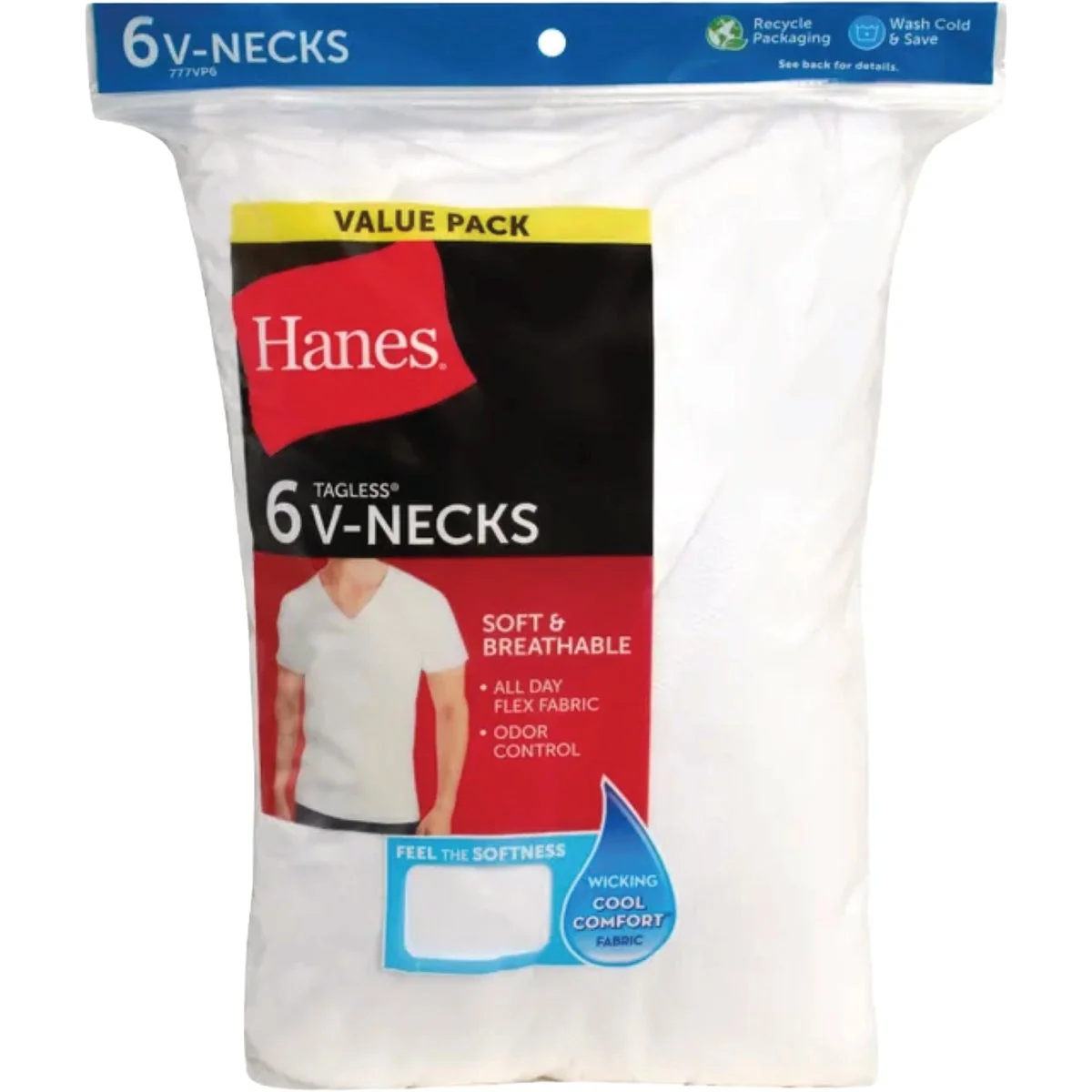 Safe Hanes XL White Cotton V-Neck T-Shirt 6-Pack Minimalist