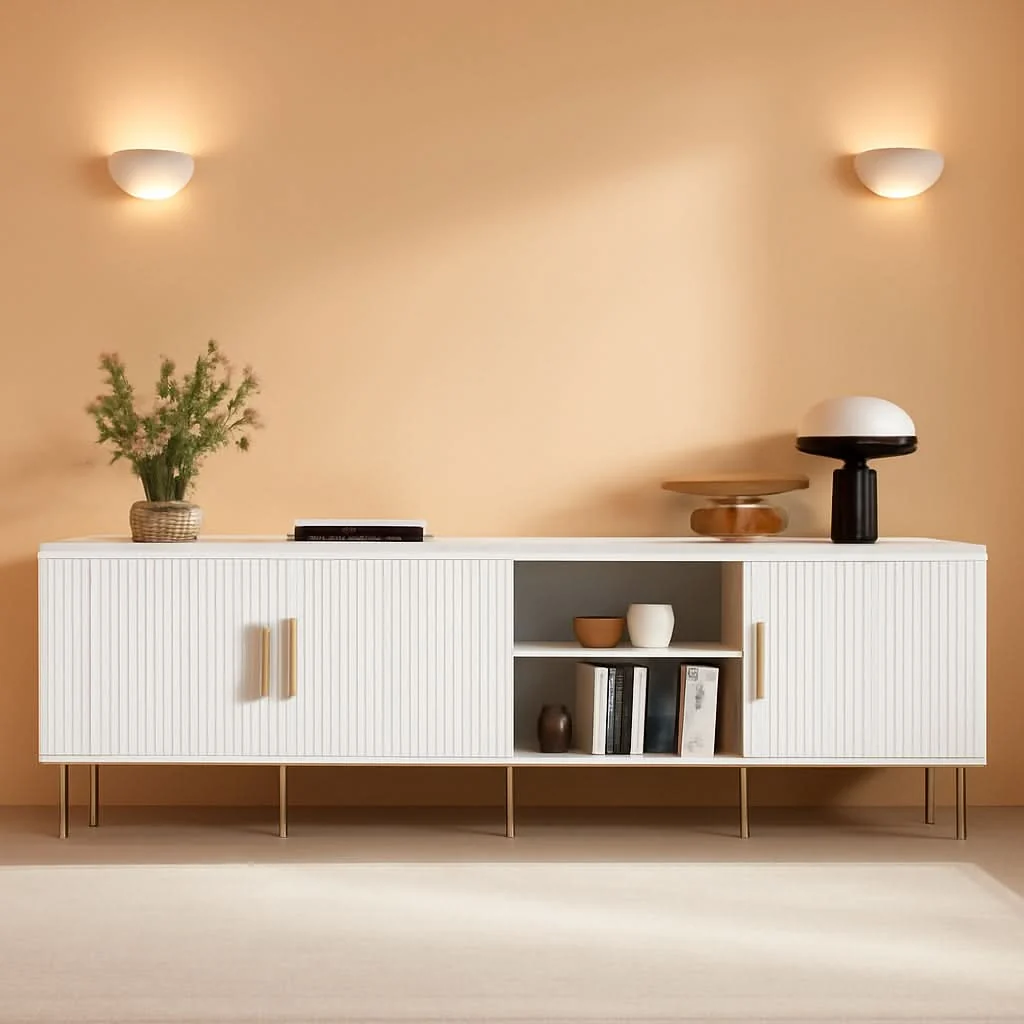Crafted White TV Console With Entertainment Storage 80 Inch Durable