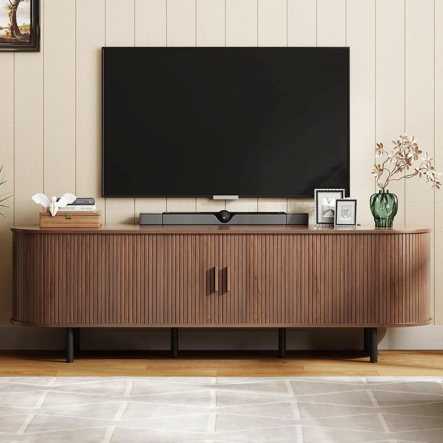 Specialty Walnut Seventy Inches TV Stand Sliding Doors Entertainment Center Selected