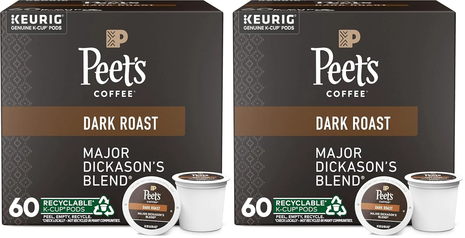 Stylish Peet's Coffee Dark Roast K-Cup Pods for Keurig Brewers - Major Dickason's Blend 60 Count 6 Boxes of 10 K-Cup Pods Pack of 2 Reliable