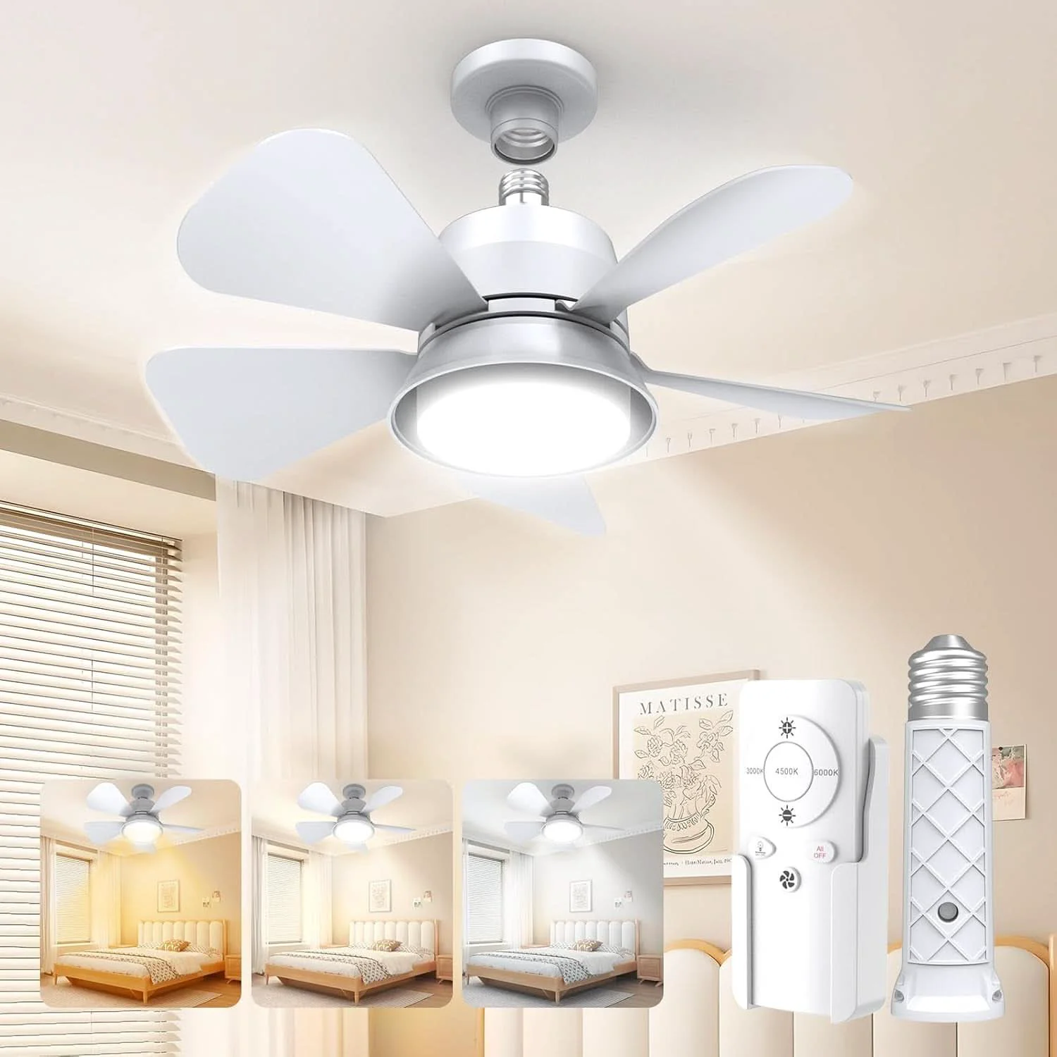 Recyclable Ceiling Fan With Lights Remote Dimmable LED 3000K 6000K Durable