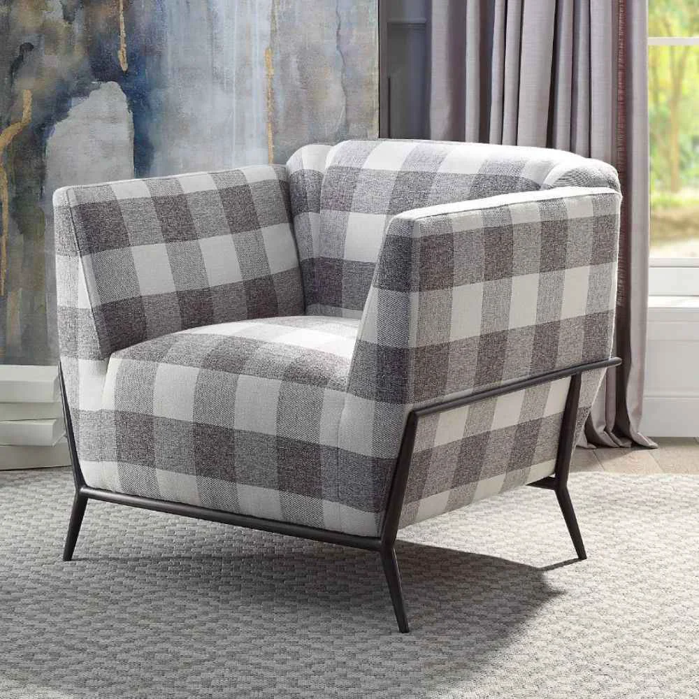 Consistent Niamey II - Accent Chair - Pattern Fabric Metal Frame Black Fine Crafted