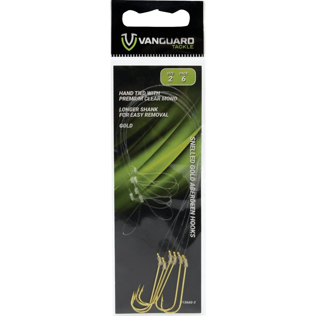 Superior Vanguard Size 2 Snelled Gold Aberdeen Hooks with Mono Line 6-Pack High-Performance