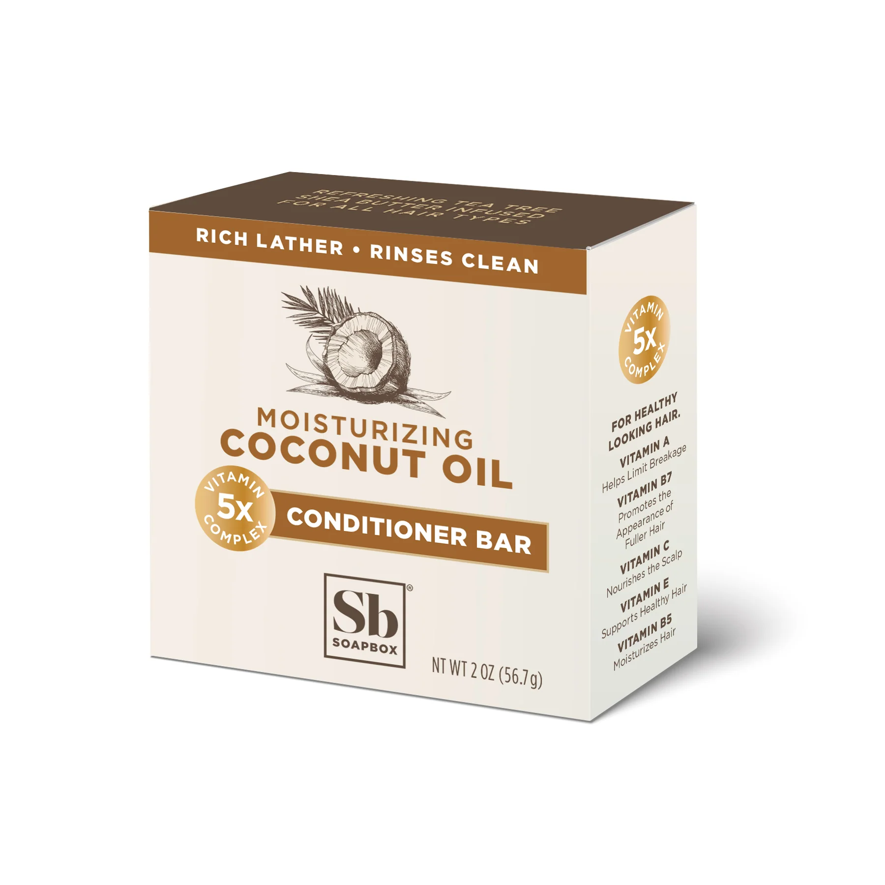 Lightweight Soapbox Coconut Oil Moisturizing Conditioner Bar Flexible