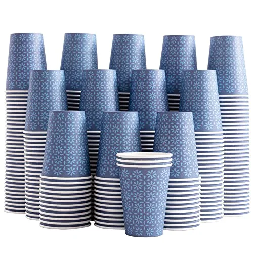 Durable 240 Pack Paper Cups 10 oz Bulk Disposable Coffee Cups Navy Floral 240 Count Sustainable