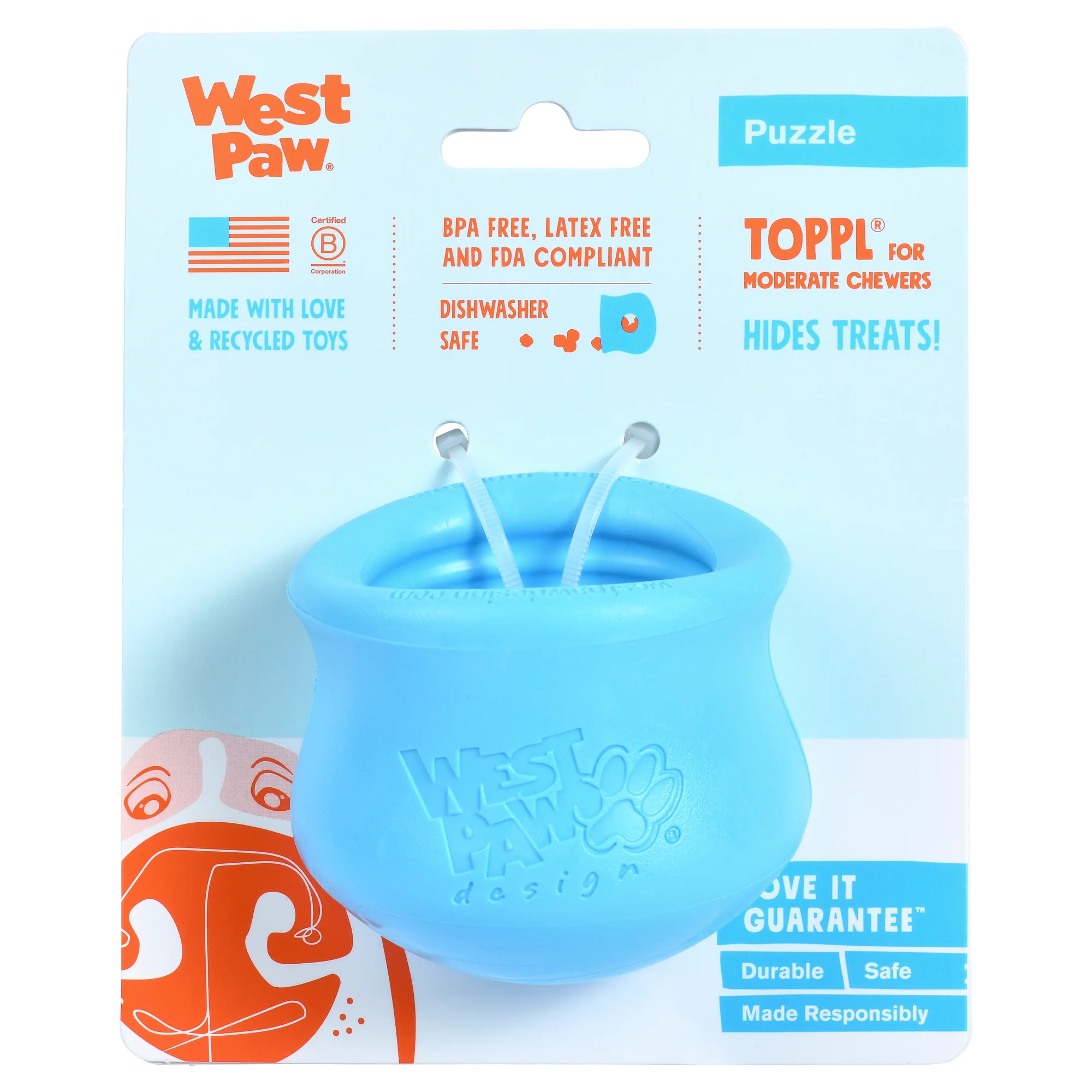 Excellent West Paw Toppl™ Treat Dispenser Dog Toy to Promote Mental Stimulation and Slow Eating - Small High-End