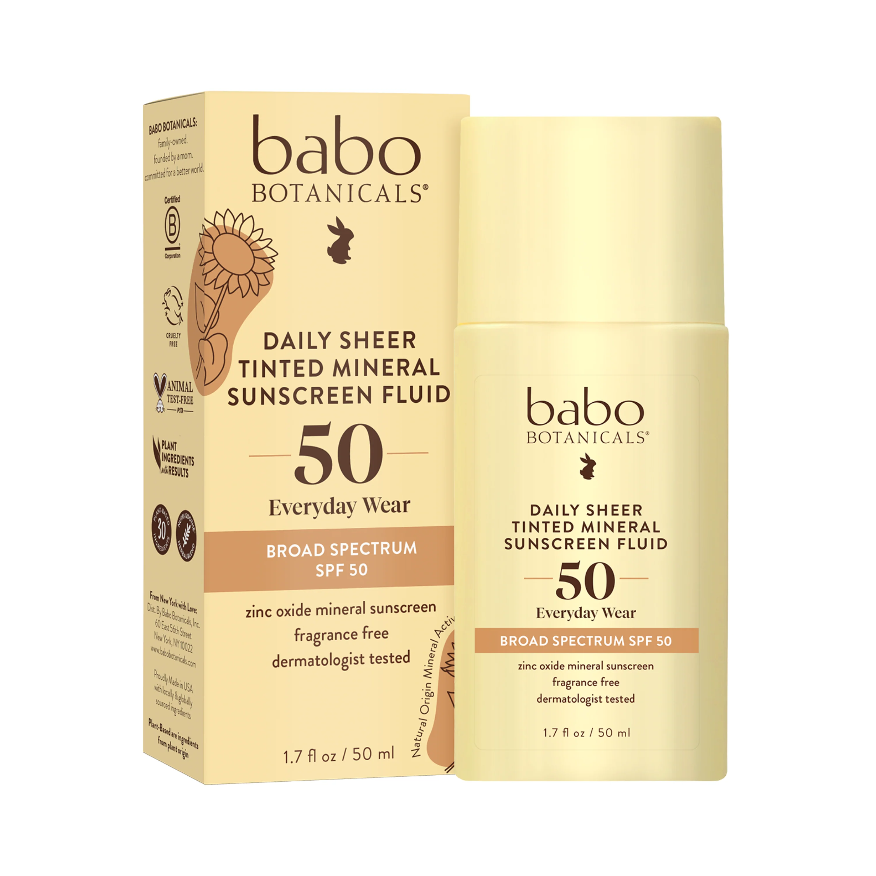 High-End Babo Botanicals SPF 50 Daily Sheer Fluid Tinted Mineral Sunscreen Contemporary