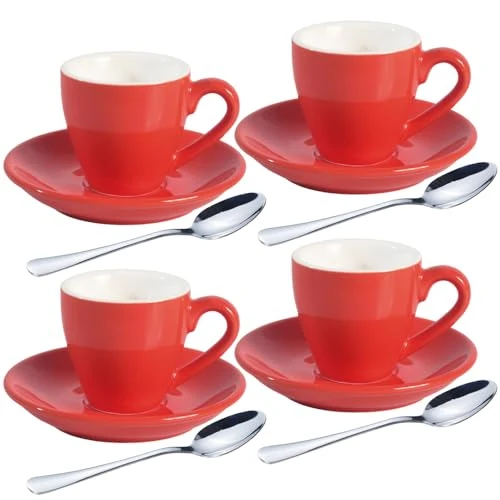 Fine Crafted Porcelain Espresso Shot Cup Set with Saucers and Stainless Steel Spoons 4 Count Efficient