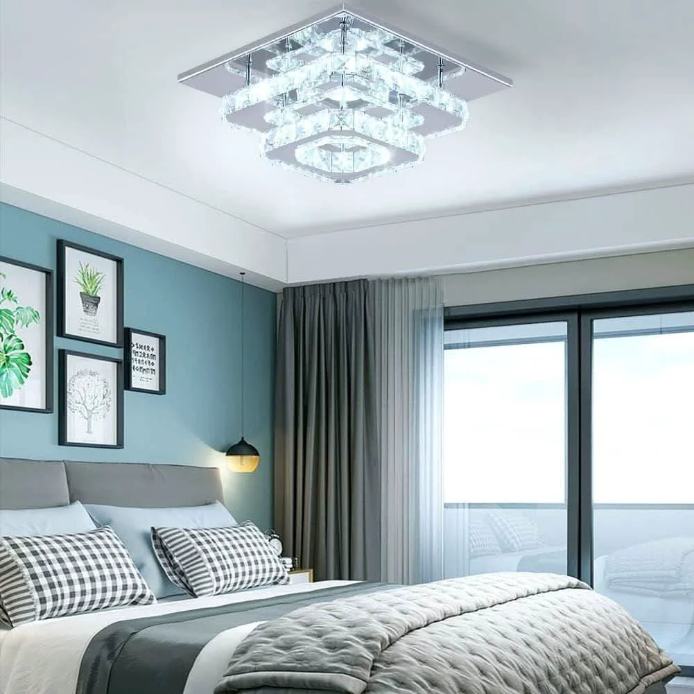 Powerful Crystal Square LED Ceiling Light Two Layer Flush Mount Optimized