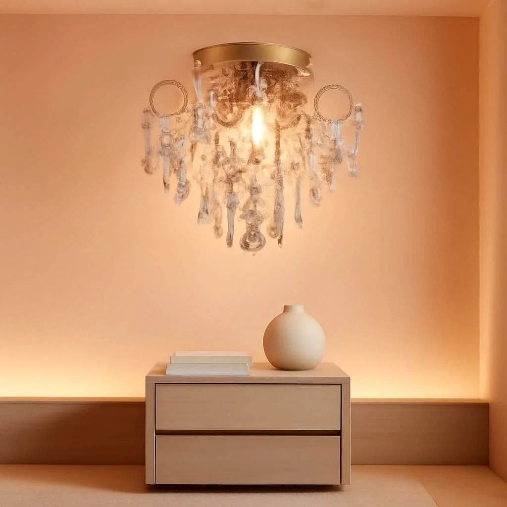 Comfortable Mini Crystal Chandelier Flush Mount Gold Ceiling Light Practical
