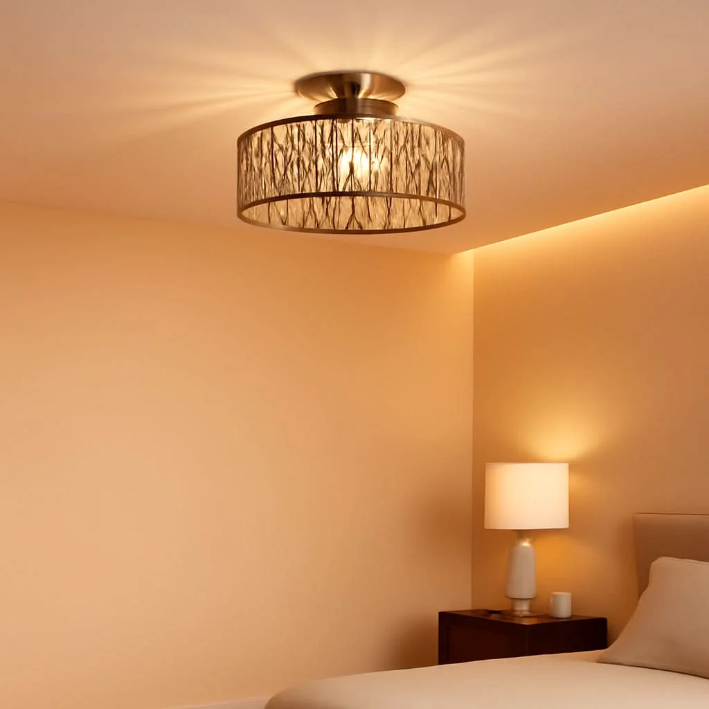 Long-Lasting Boho Rattan Grey Ceiling Light Fixture Dimmable LED Bulbs Flexible