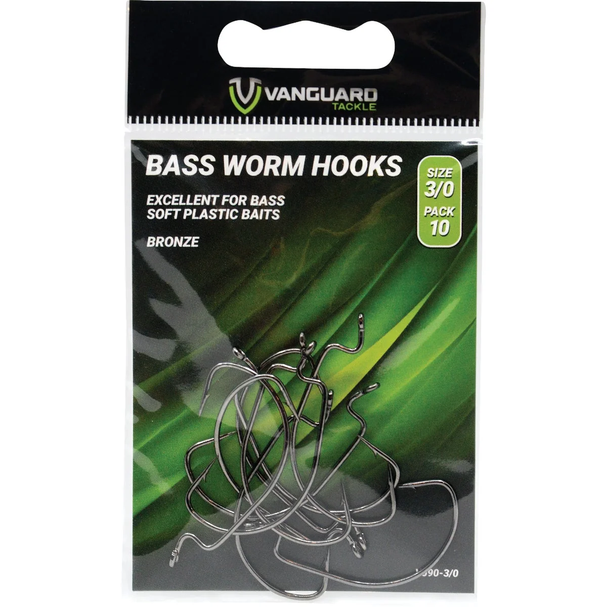 Green Vanguard Size 1 0 Bass Worm Hooks 10-Pack Selected