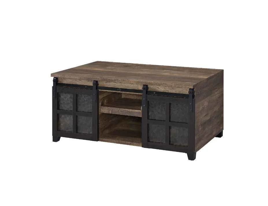 Comfortable Nineel - Coffee Table - Obscure Glass Rustic Oak Black Breathable