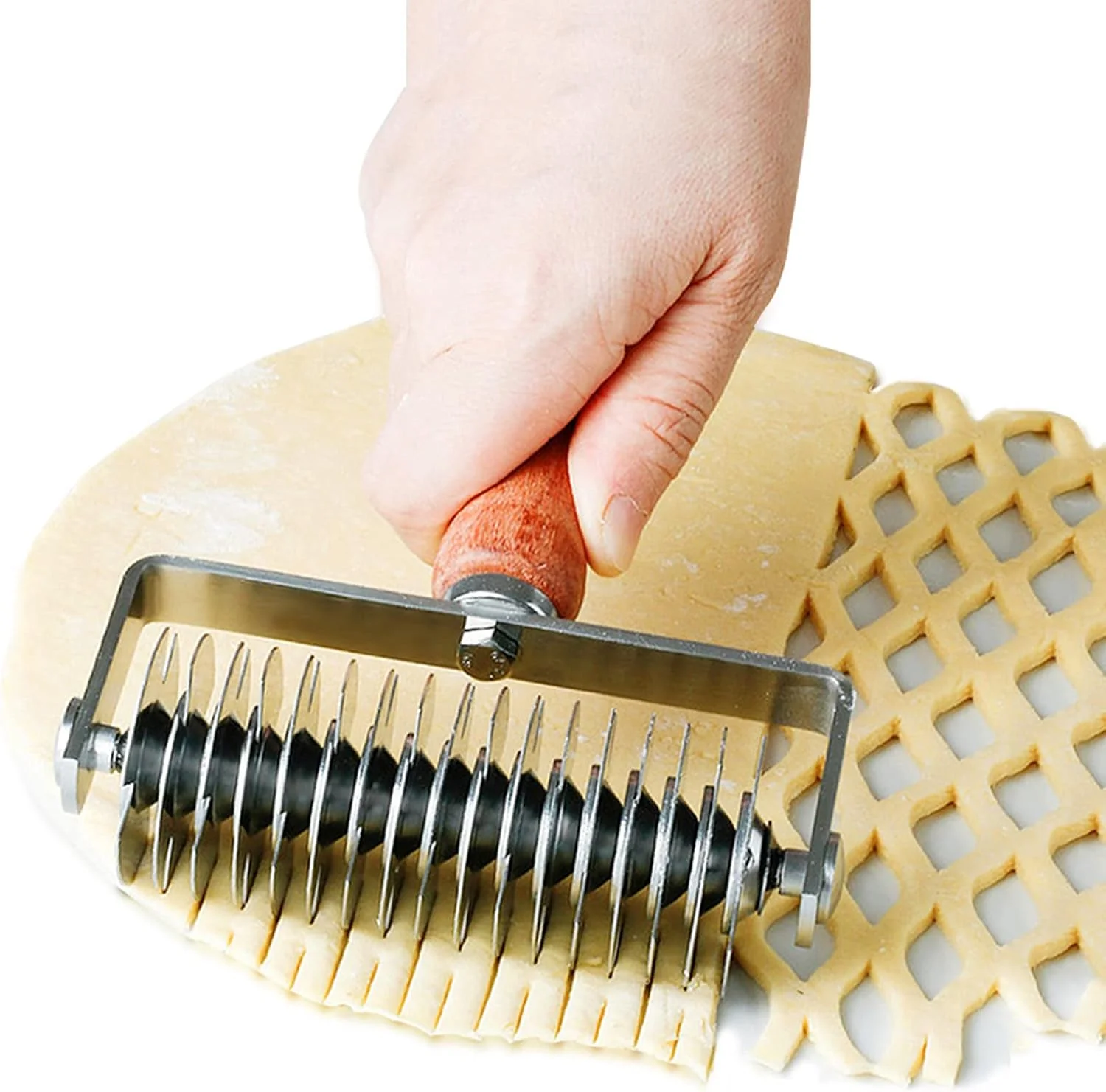 Powerful Stainless Steel Lattice Dough Cutter with Wood Handle Pie Pizza Pastry Roller maker Bread Biscuit Maker Organic