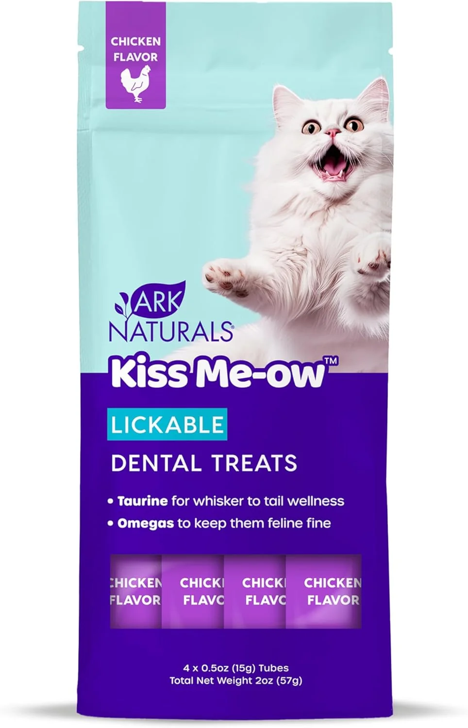 Clean Ark Naturals Kiss Me-Ow Lickable Dental Cat Treats Chicken Flavored No Artificial Flavors 2 Ounces Pack of 6 Lightweight