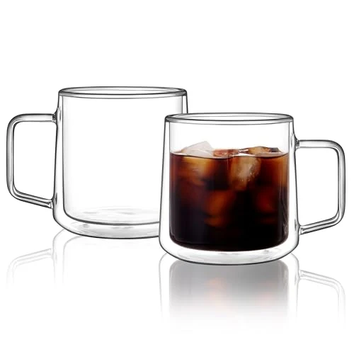 Premium 15oz Double Walled Glass Coffee Mugs 2 Count Relaxed
