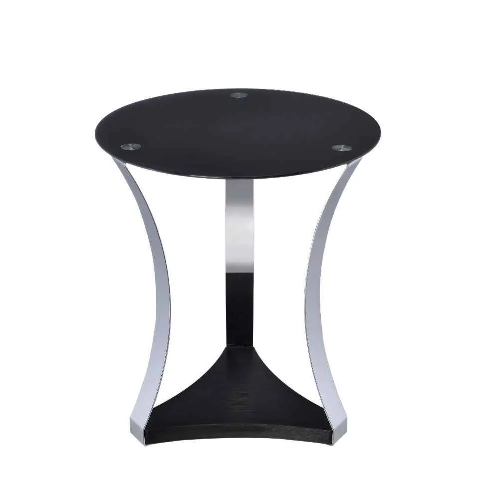 Consistent Geiger - End Table - Black Glass Chrome Excellent