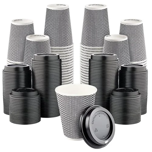 Secure 12 oz Disposable Paper Coffee Cups with Lids Insulated Double 400 Count Next-Generation