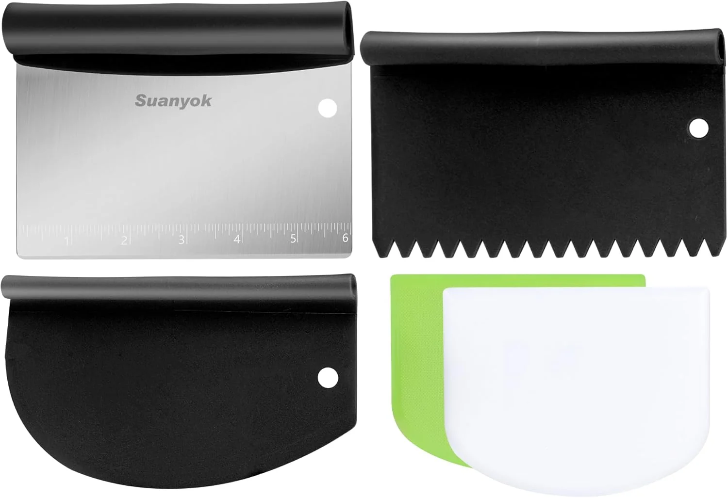 Sustainable Bench Scraper Food Vegetable Chopper Stainless Steel Pizza Dough Scraper-Flexible Plastic Bowl Cake Scraper 5-Piece Set Eco-Friendly
