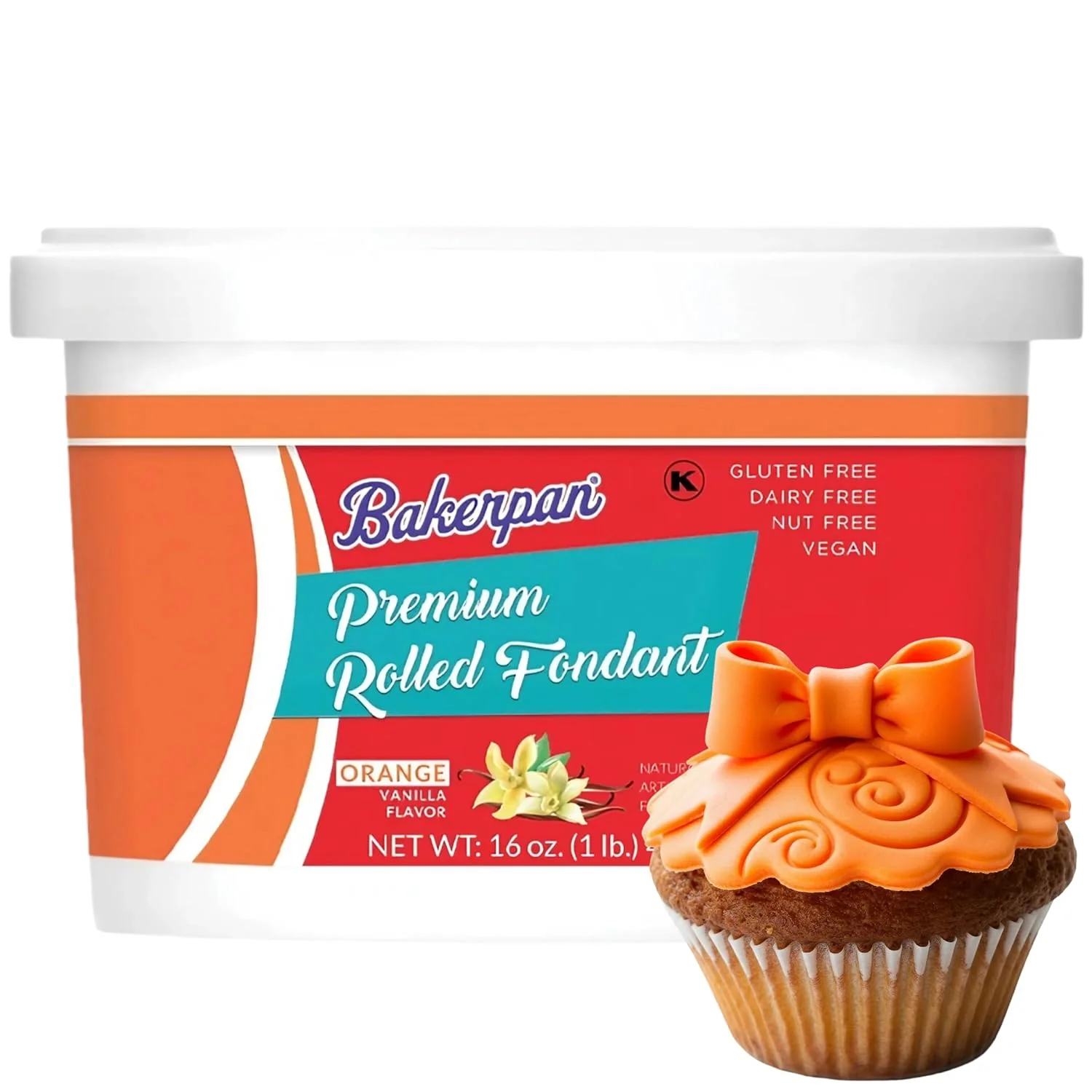 Sophisticated Bakerpan Premium Rolled Orange Fondant for Cake Decorating - 1 Pound Vanilla Flavor Recyclable