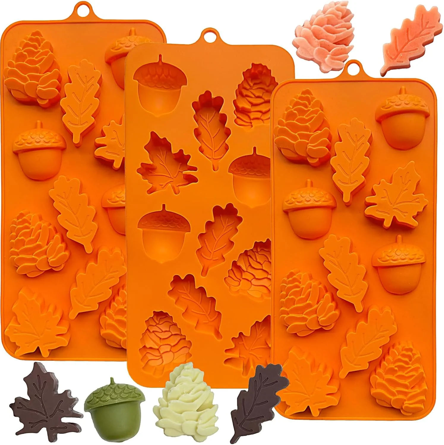 Stylish 3Pack Fall Chocolate Mold Thanksgiving Silicone Candy Molds Halloween Autumn Harvest Festival Baking Mold Chestnuts Pine Cones Effective