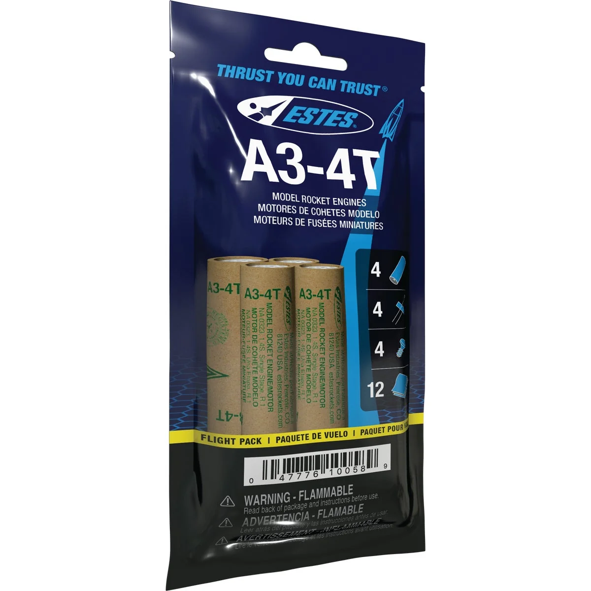 Detailed Estes A3-4T Engine Flight Pack 4-Pack Traditional