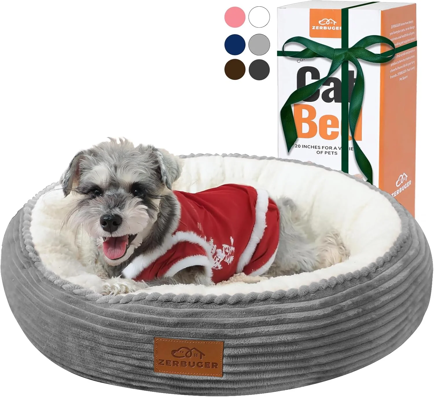 Advanced 23in Round Cat Dog Bed for Large Medium Small Dogs Cats Machine Washable Sleeping Sofa Non-Slip Bottom Breathable Soft Calming Pet Cuddler for Indoor Outdoor Car Cage Light Grey Easy-to-Use