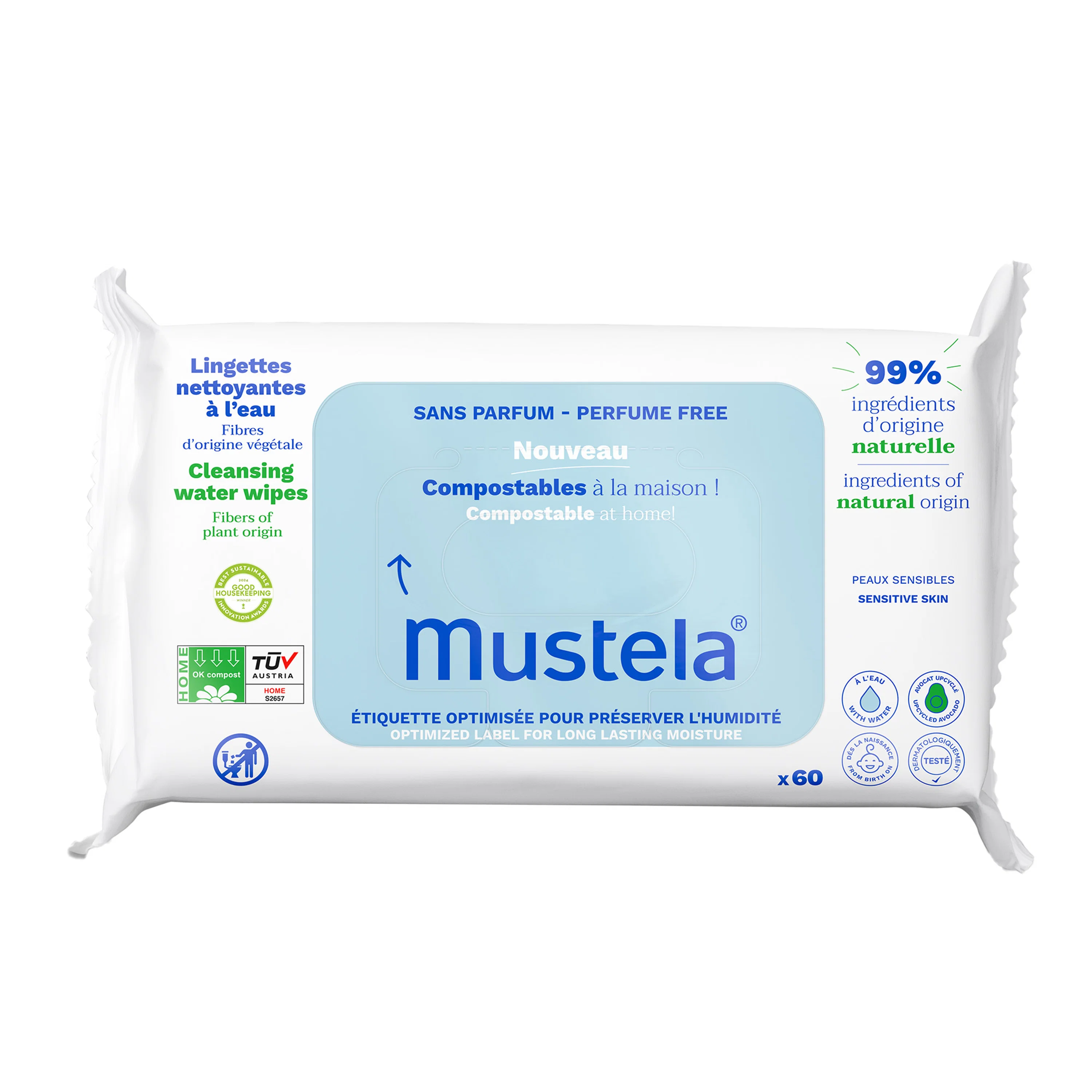 Relaxed Mustela Compostable Cleansing Water Wipes Fine