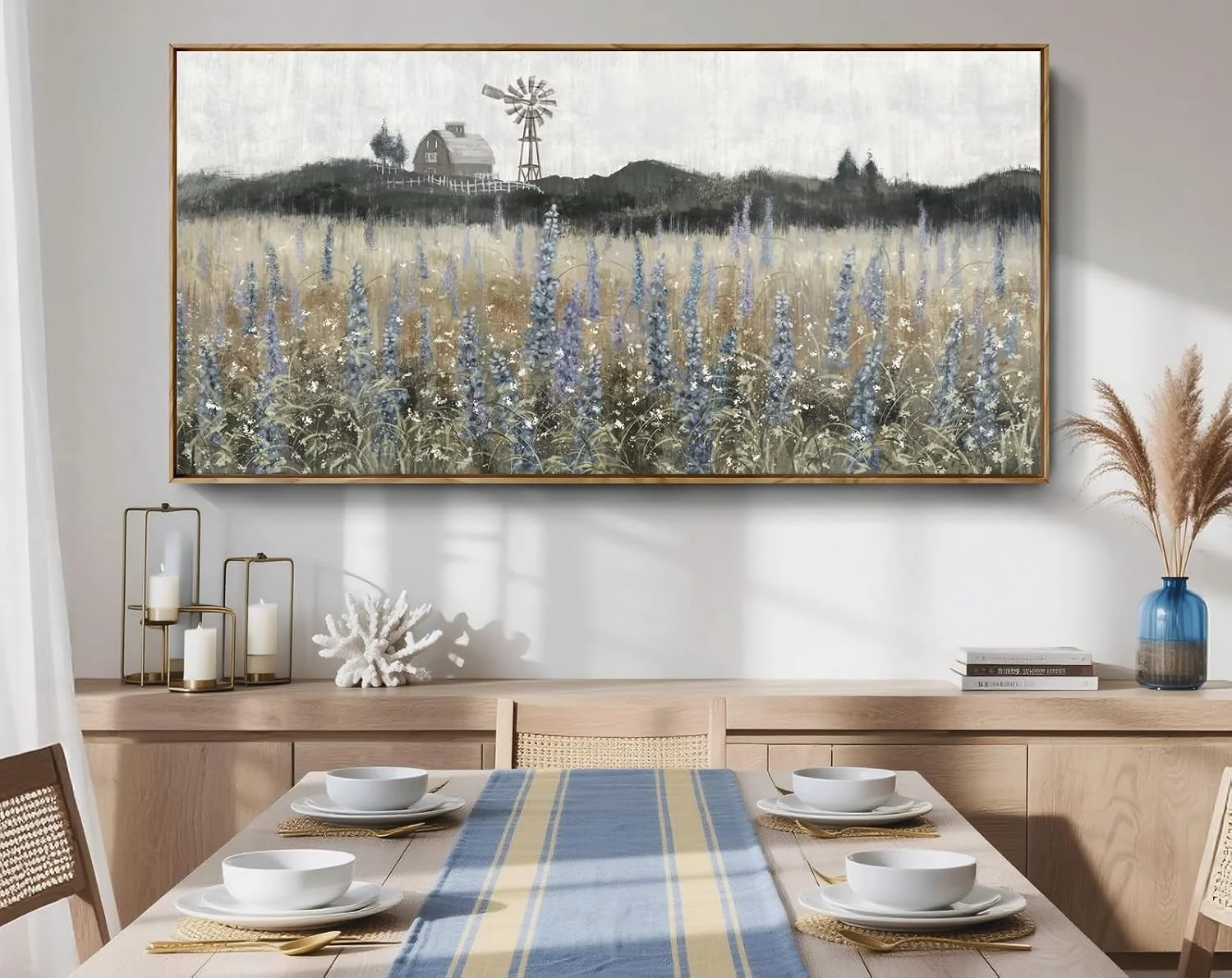 Solid Cerulean Purple Meadow Canvas Wall Art 48x24Inches Premium