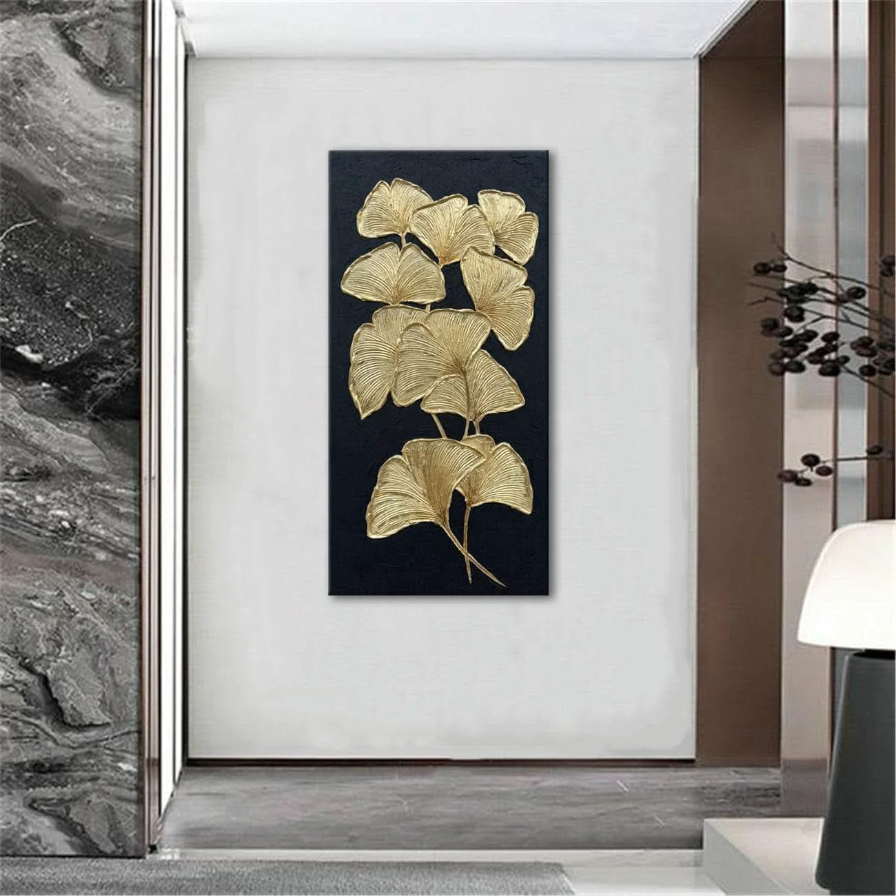 Enhanced Elegant Gold Ginkgo 60x120 Centimeter Canvas Wall Art Modern
