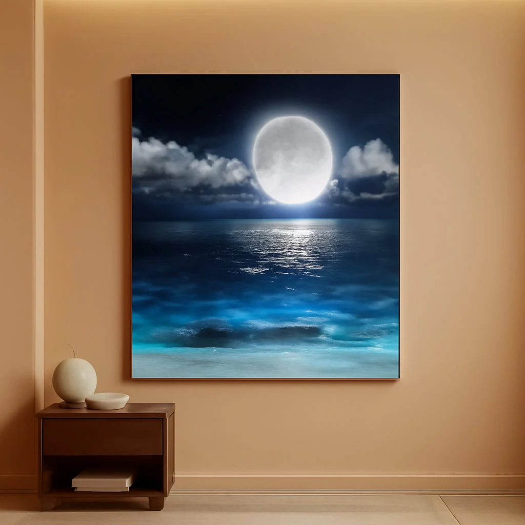 Unique Canvas Wall Art High Definition Moonlit Ocean Landscape Recyclable