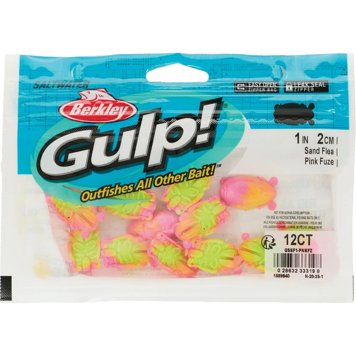 Trendy Berkley Gulp 1 In. Pink Fuze Saltwater Surf Bytes Sand Fleas 12-Pack High-Grade