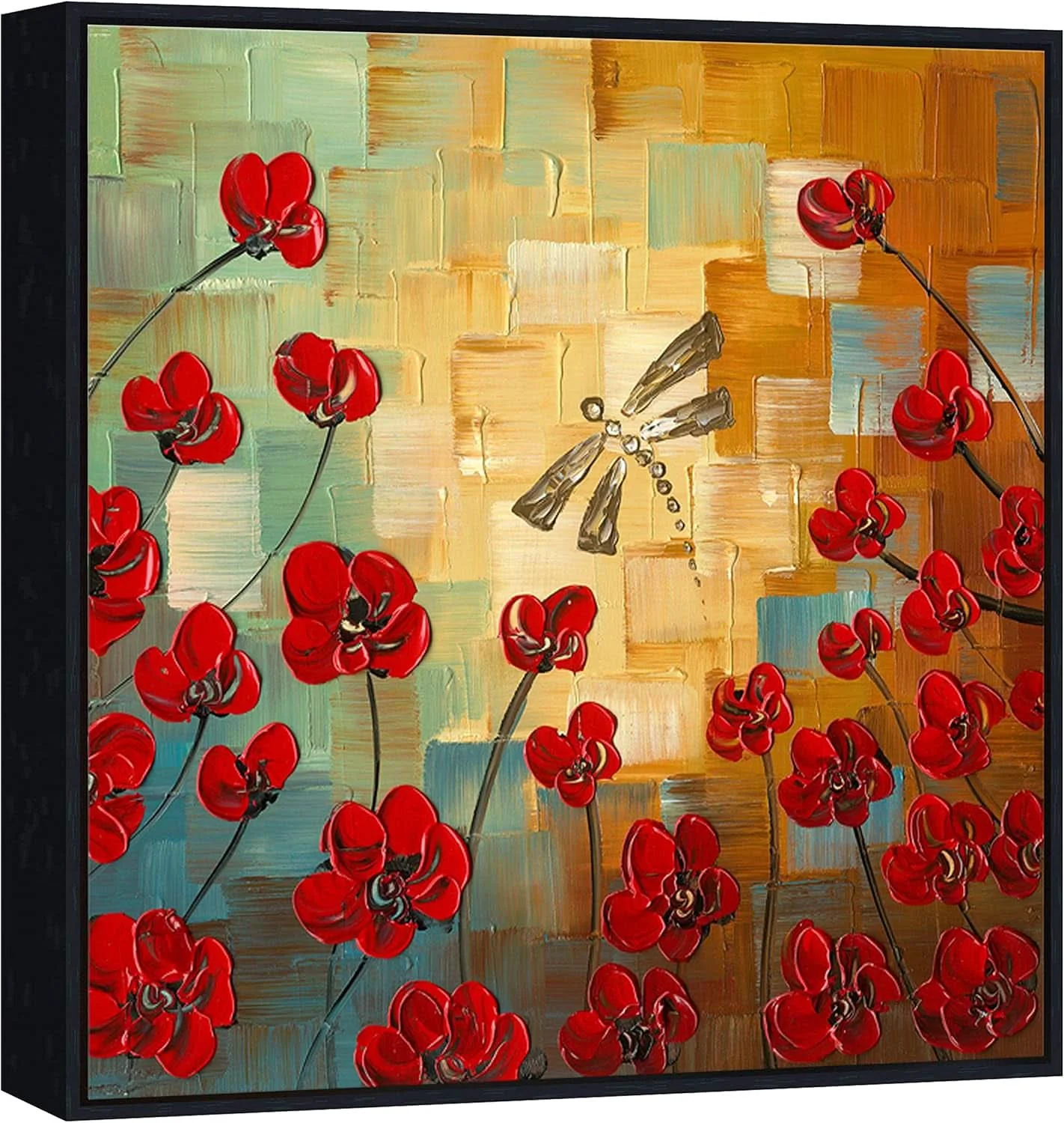 Versatile Framed Dragonfly Floral Impressionist Canvas Wall Art Sustainable