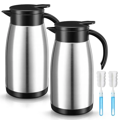 Refined 2 Pcs Thermal Coffee Carafe Insulated Stainless Steel Coffee Carafe for Hot Liquid Vacuum Thermal Pot Creamer Pitcher Dispenser with Brushes Keeping Hot Water Milk 2 Count Specialty