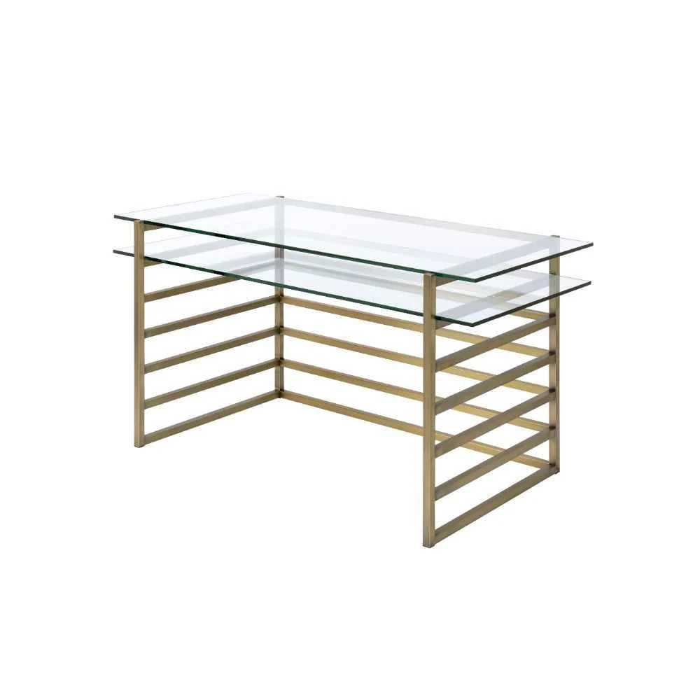 Elegant Shona - Writing Desk - Clear Glass Top Antique Gold Responsible