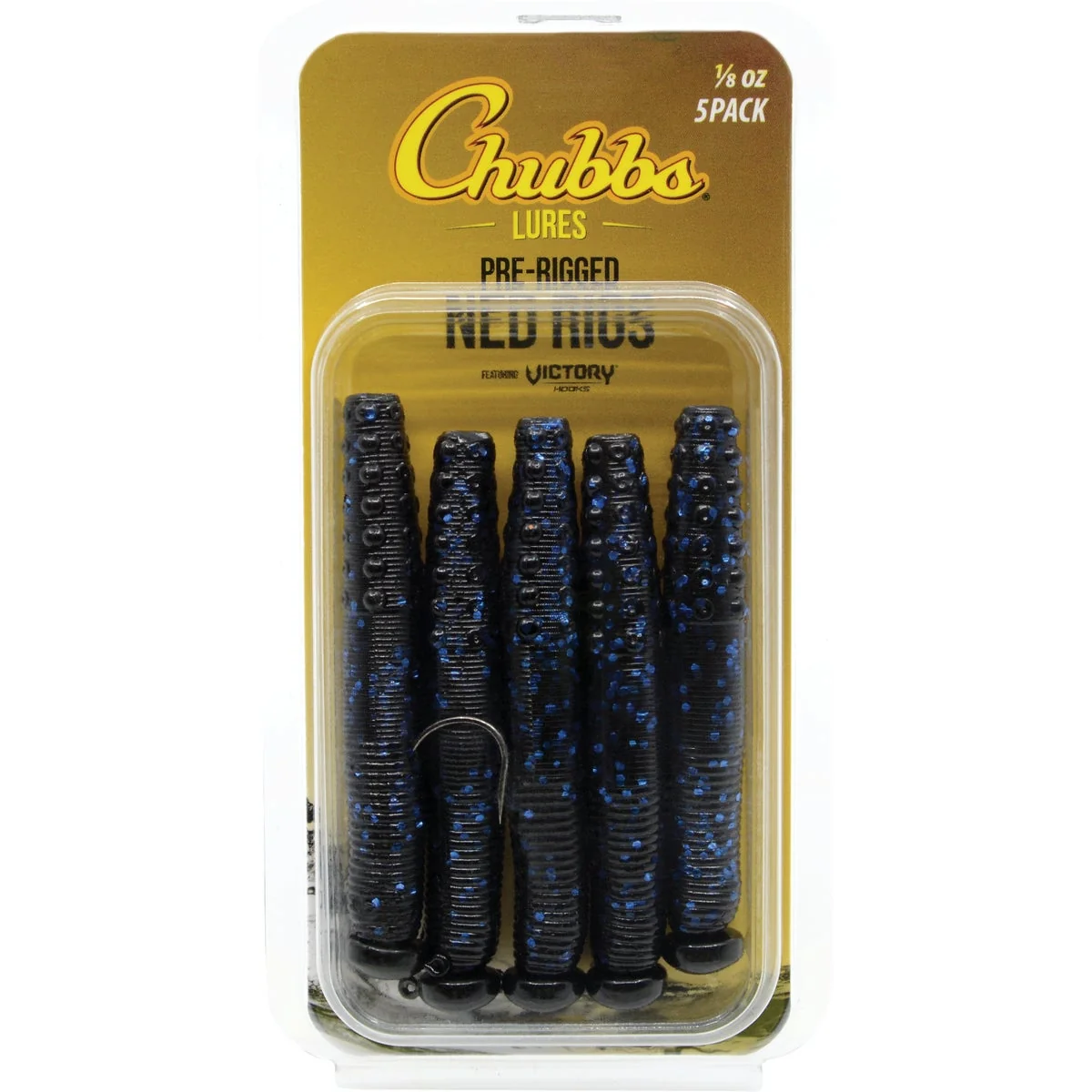 Genuine Chubbs Rigged Ned 1 8 Oz. Black Blue 5-Pack Flexible