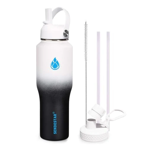 Efficient 32oz Water Bottle Wide Mouth Stainless Steel Vacuum Insulated Double Wall with 2 Straw Lids Fit in Any Car Cup Holder Fine Crafted