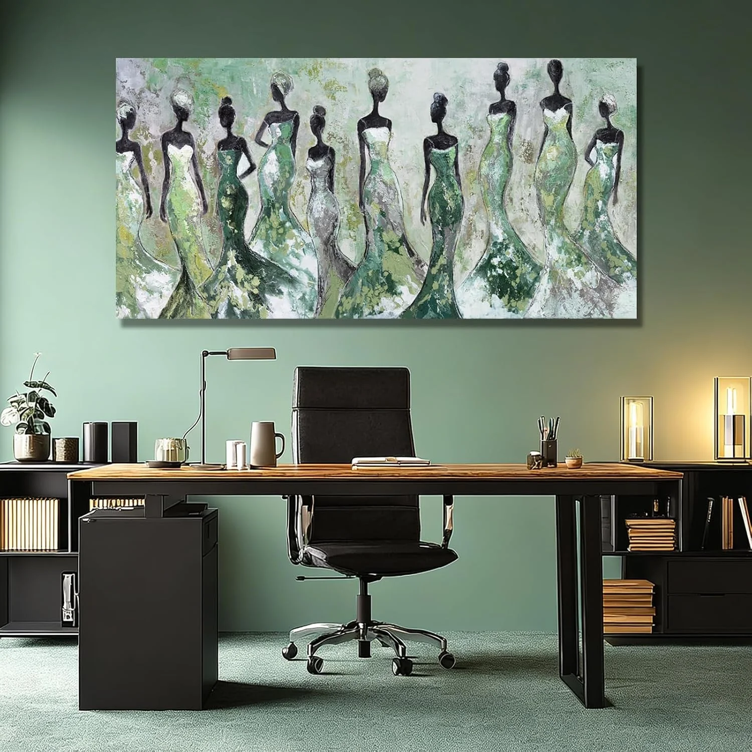 Pure Sage Green Abstract Textured Canvas Wall Art 29x58Inch Consistent