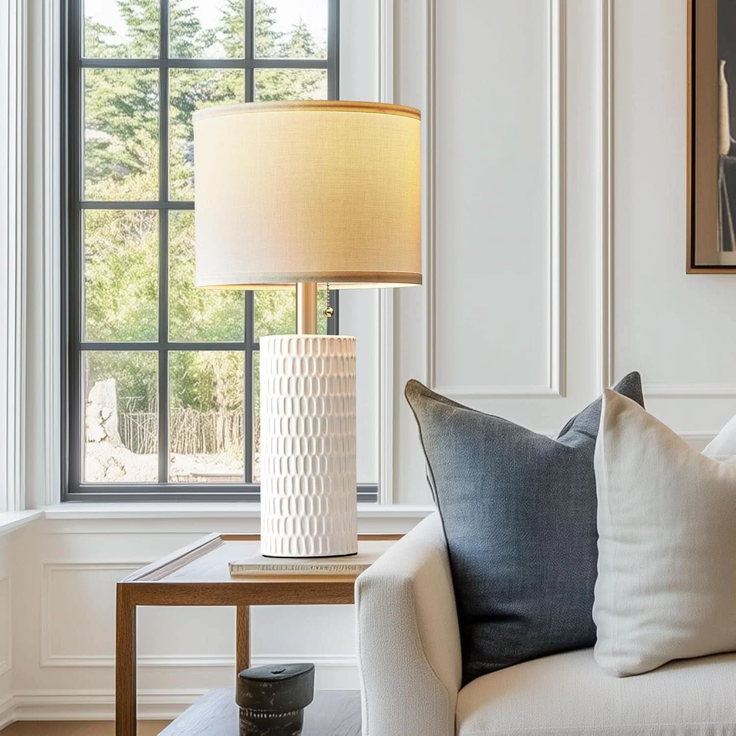 Breathable White Ceramic Table Lamps Gleaming Dimmable Twenty Inch Tall Healthy