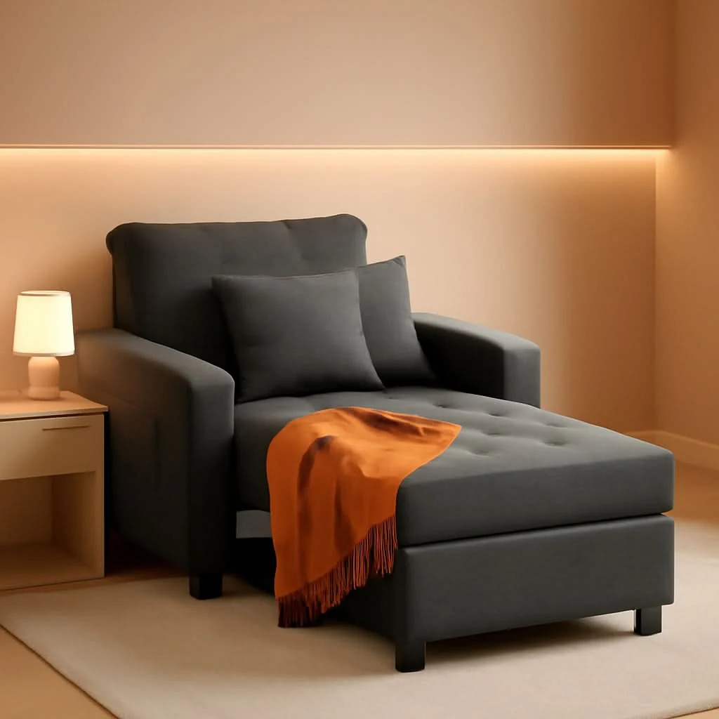 Modern 36 Inch Convertible Sleeper Chair GreyTexturedFabric Classic