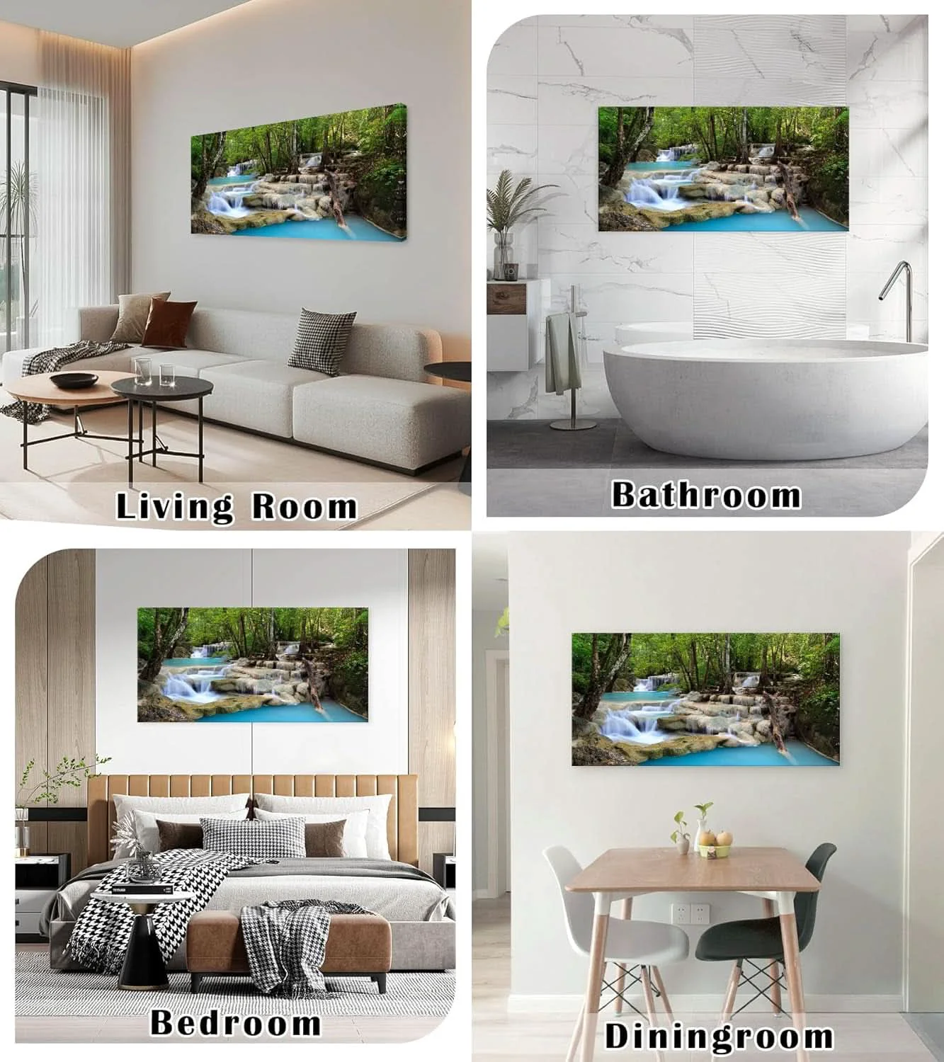 Contemporary Tropical Waterfall Land scape Wall Art Canvas 71x36in Durable